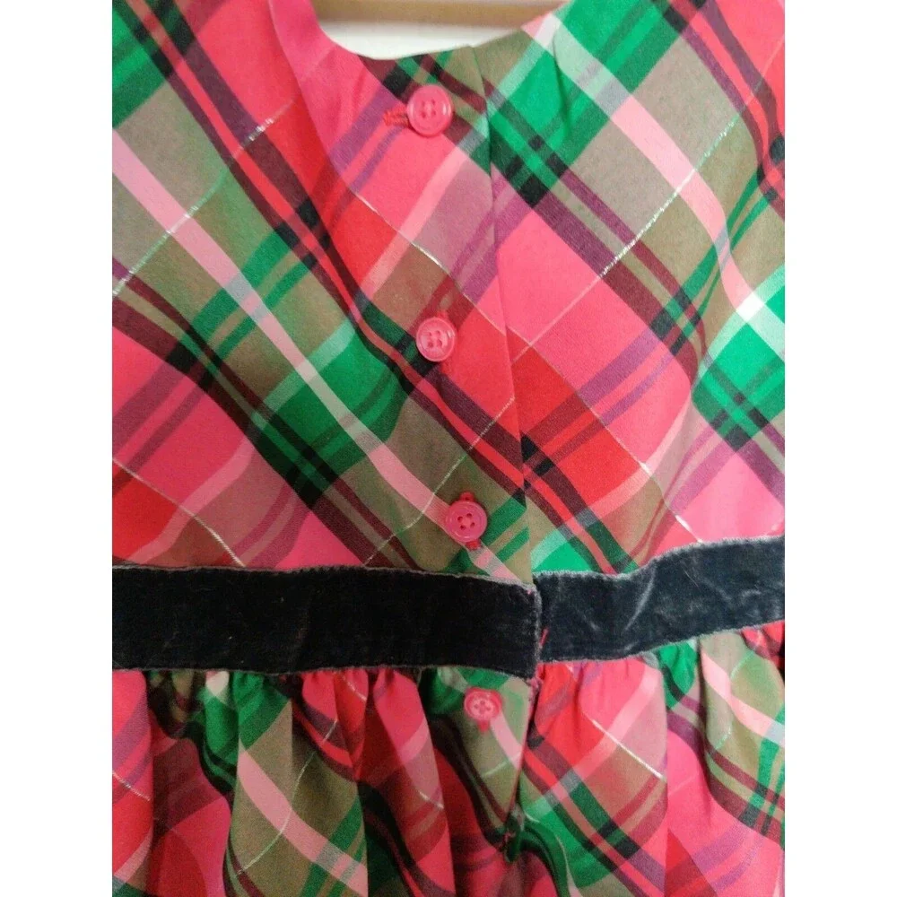 Girls Osh Kosh Red,Green pink plaid sleeveless crinoline twirly dress sz 18 mo